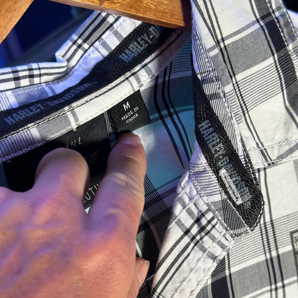 Harley-Davidson Men's Willie G. Skull Shield Plaid Shirt LS, Black/Grey - Picture 3 of 7